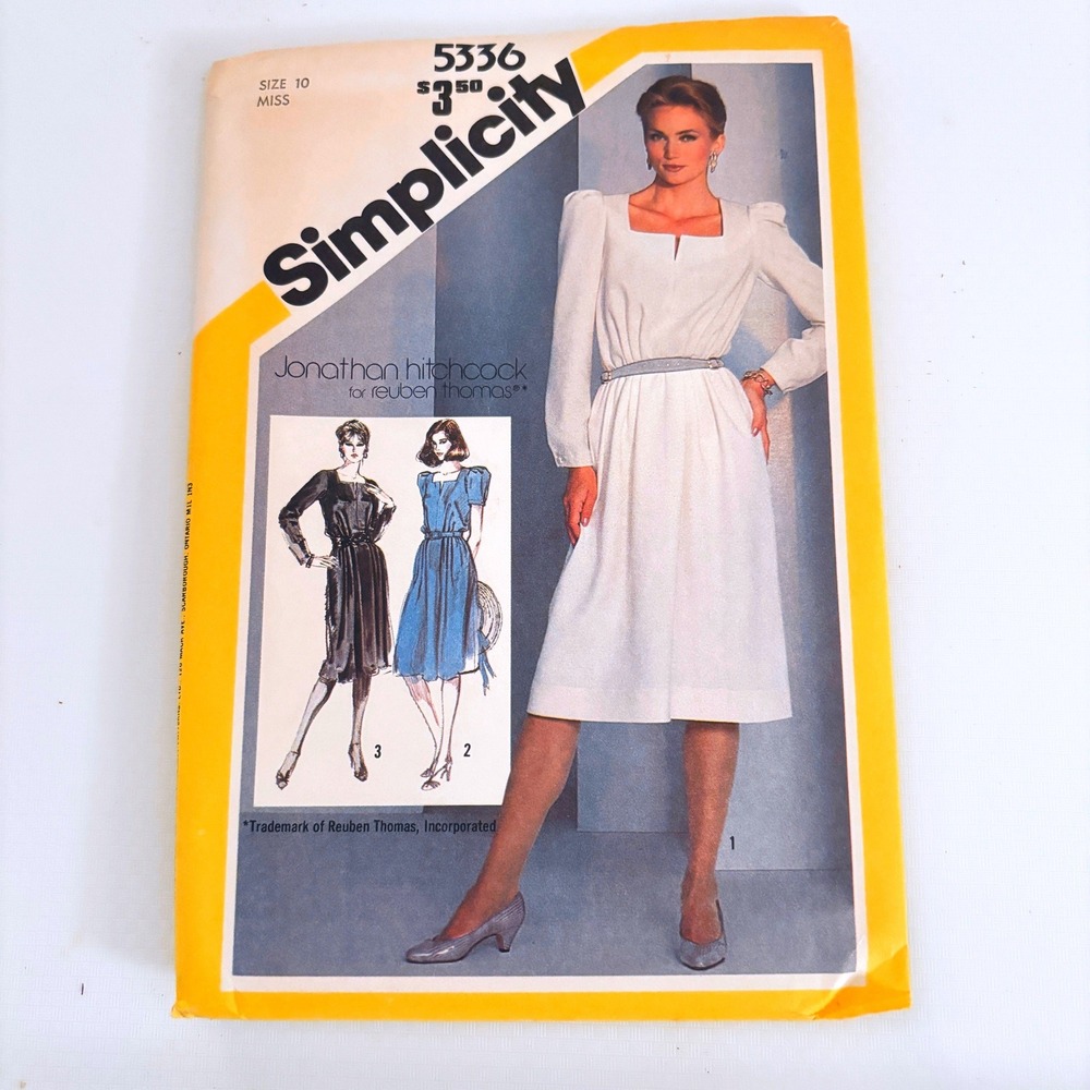 Simplicity 5336 RARE Vtg Square Neck Midi Dress Sz 10 80s Retro Dynasty Uncut